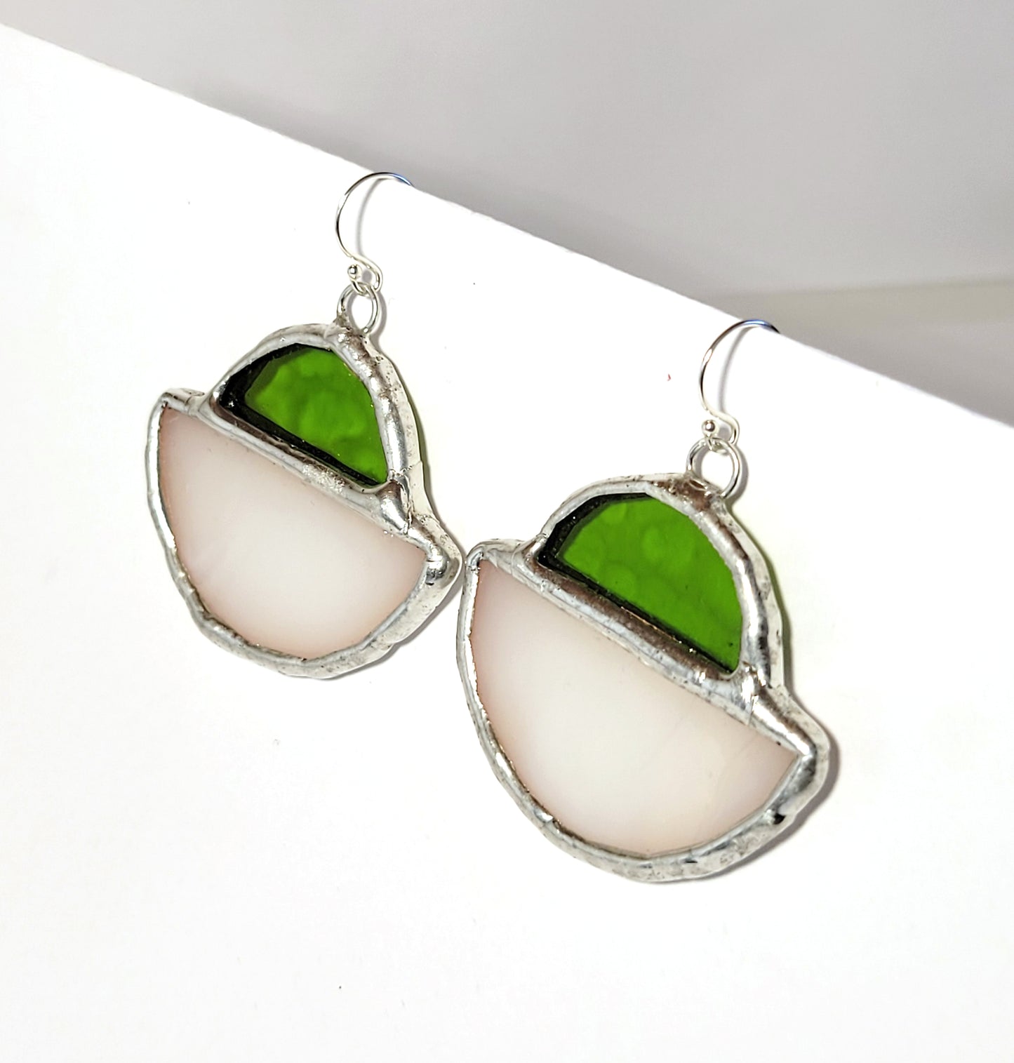 Ship Earrings in Green & White