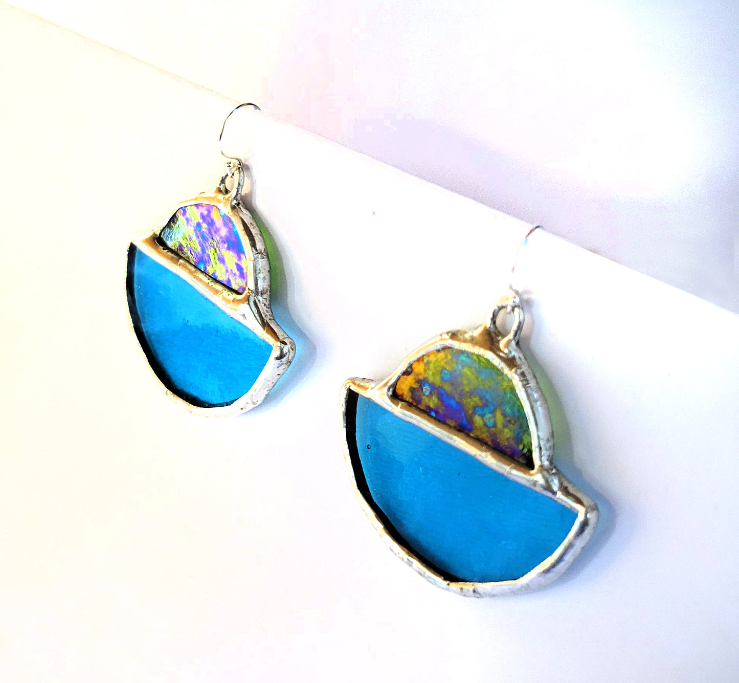 Ship Earrings in Turquoise and Iridescent Green