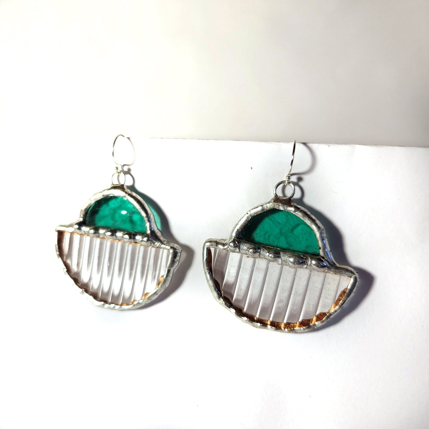 Ship Earrings in Teal and Reeded Clear