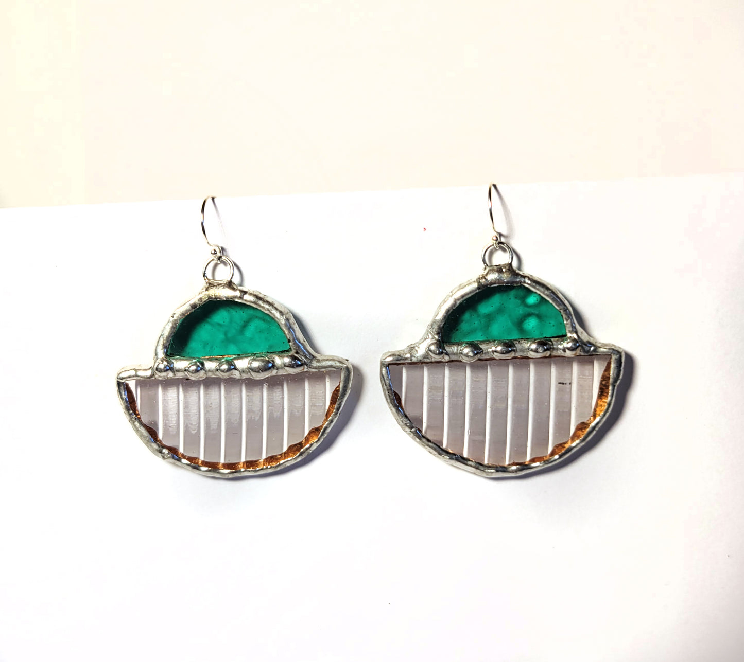 Ship Earrings in Teal and Reeded Clear