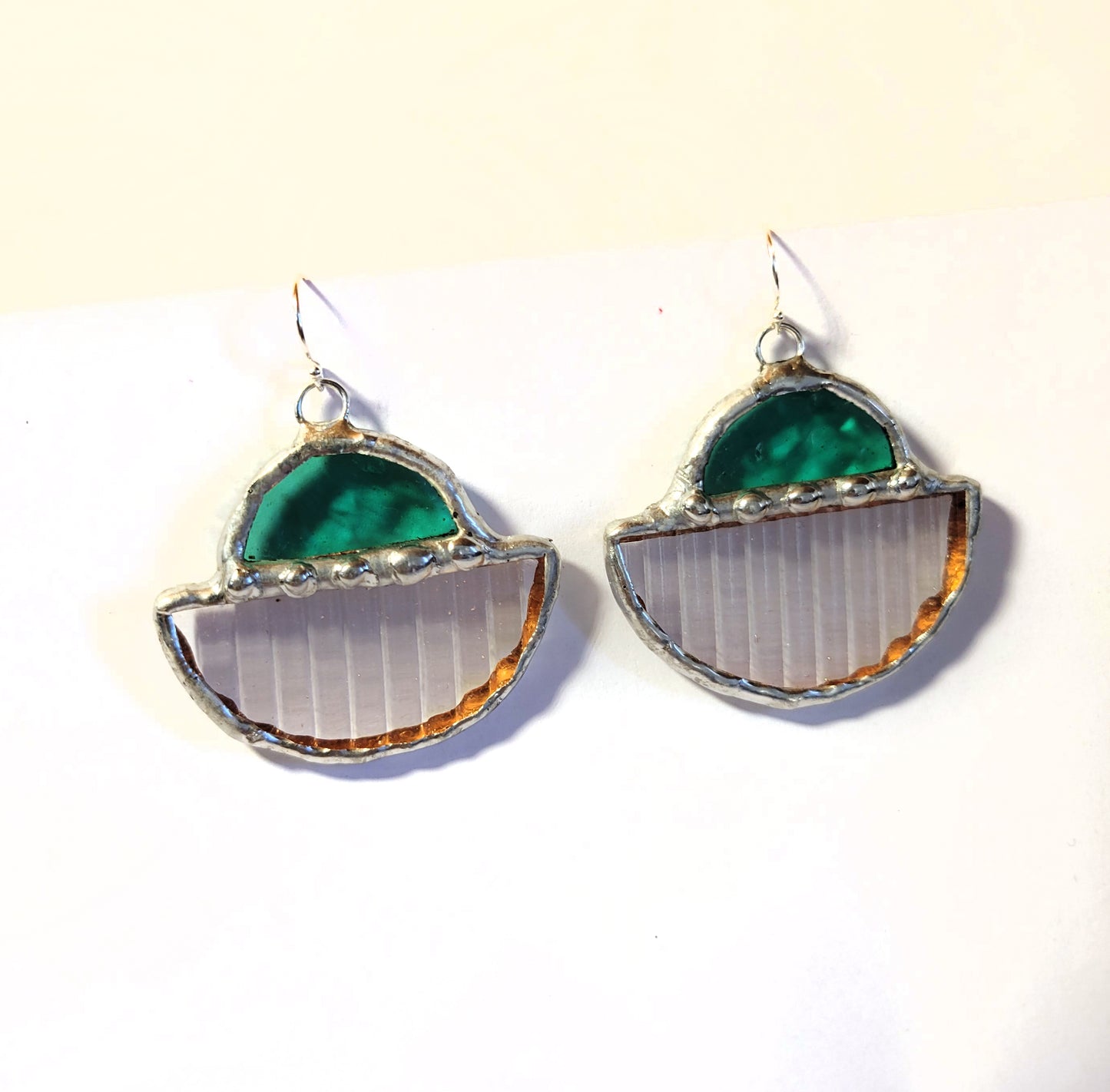 Ship Earrings in Teal and Reeded Clear